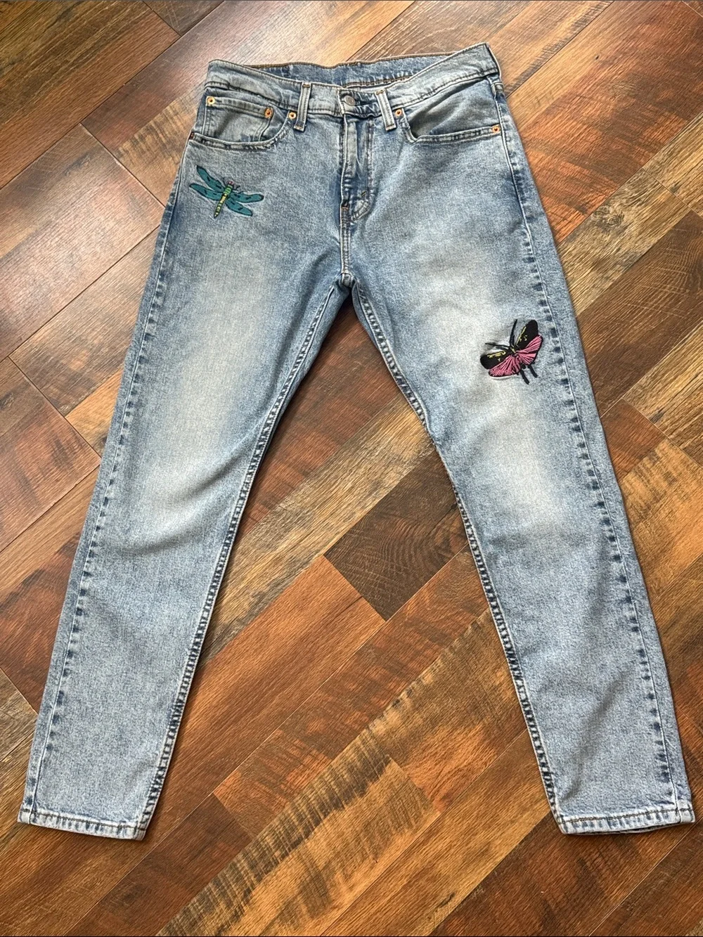 Levi’s 512 Slim Taper Embroidered Insect Jeans W31 L30 Dragonfly Butterfly